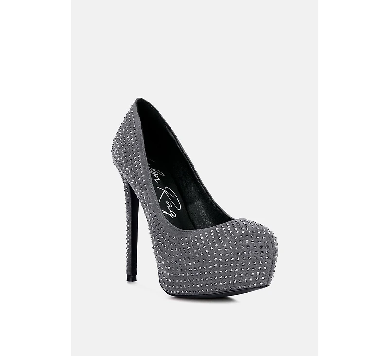 clarisse diamante faux suede high heeled pumps