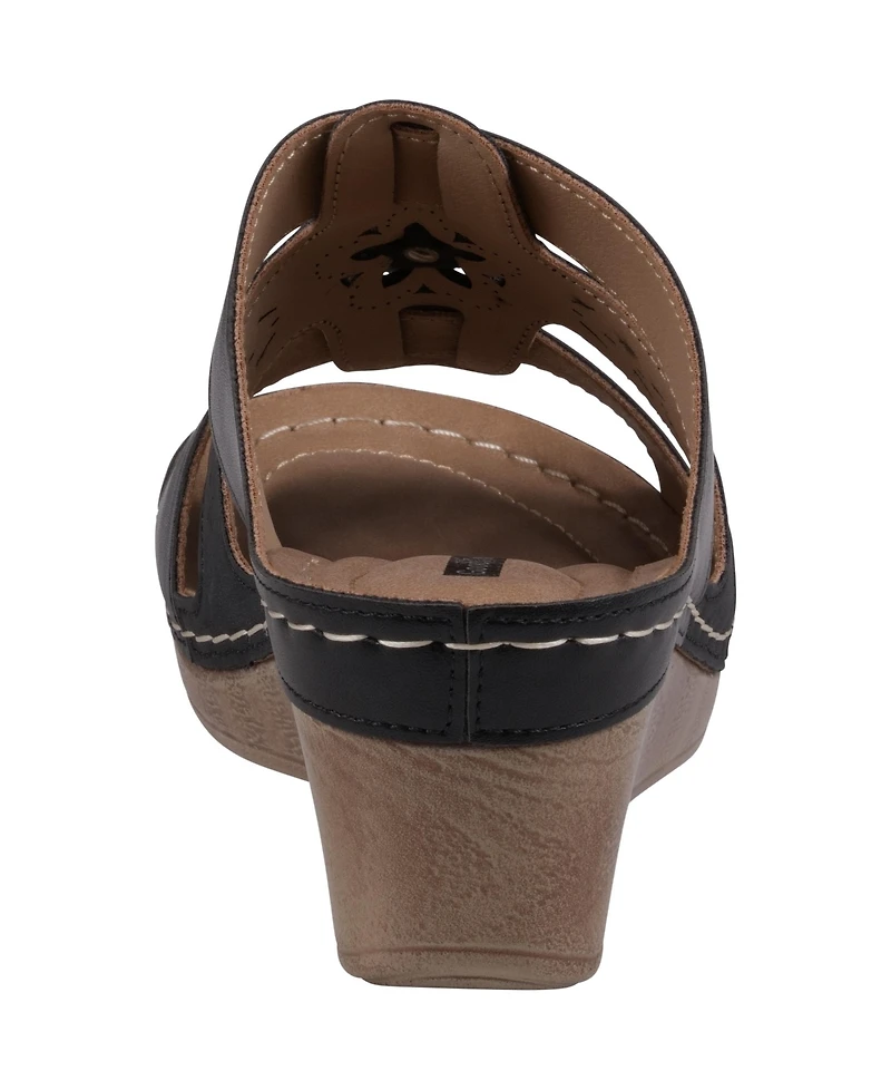 Gc Shoes Women's Spring Triple Band Flower Wedge Sandals