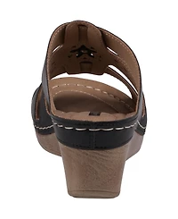 Gc Shoes Women's Spring Triple Band Flower Wedge Sandals