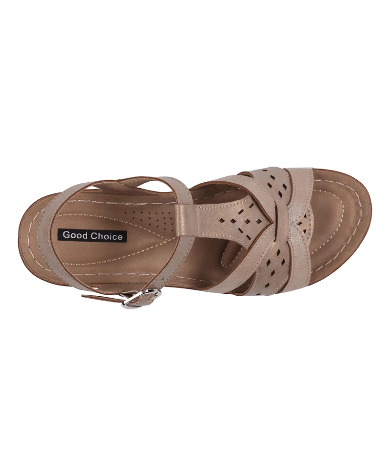Gc Shoes Women's Darry Perforated T-Strap Slingback Wedge Sandals