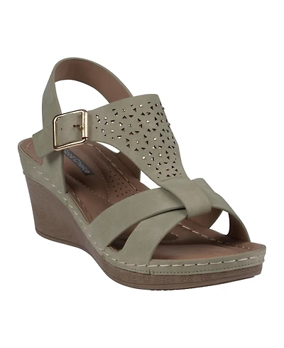 Gc Shoes Women's Cole Embellished T-Strap Slingback Wedge Sandals
