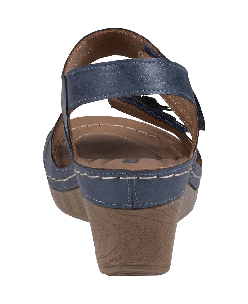 Gc Shoes Women's Tulip Stay-Put Double Band Flower Wedge Sandals