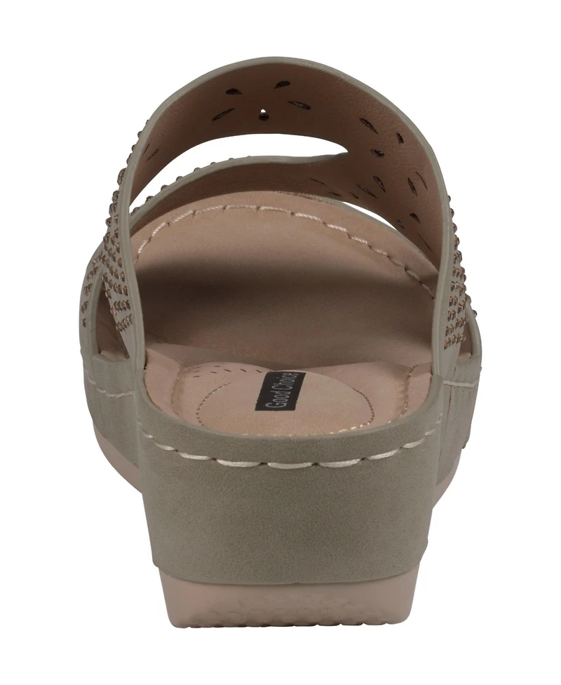 Gc Shoes Women's Santiago Perforated Studded Slip-On Wedge Sandals