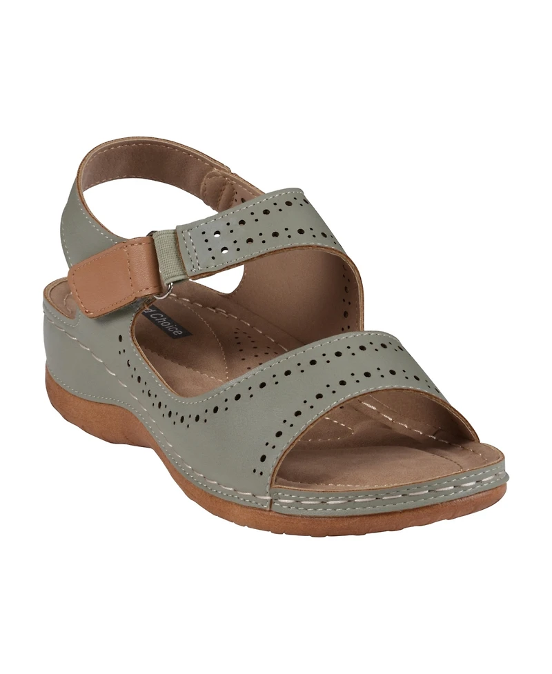 Gc Shoes Women's Foster Perforated Double Band Flat Sandals