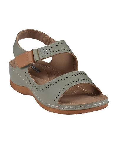 Gc Shoes Women's Foster Perforated Double Band Flat Sandals