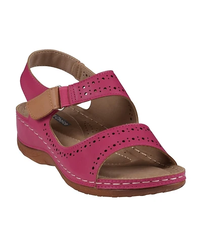 Gc Shoes Women's Foster Perforated Double Band Flat Sandals