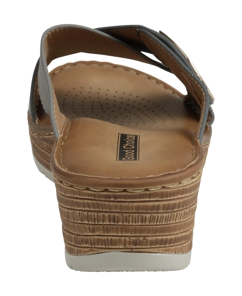 Gc Shoes Women's Demi Cross Strap Hardware Slip-On Wedge Sandals