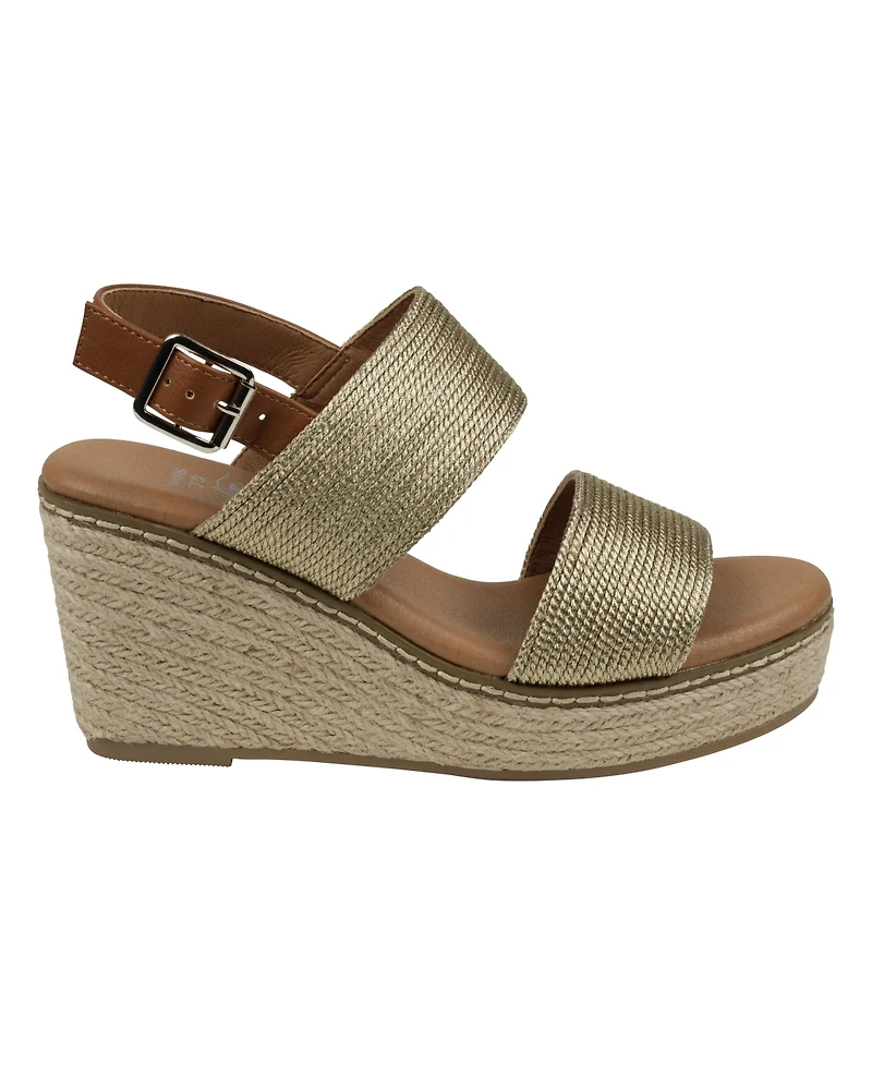 Gc Shoes Women's Ellis Metallic Double Band Slingback Espadrille Wedge Sandals