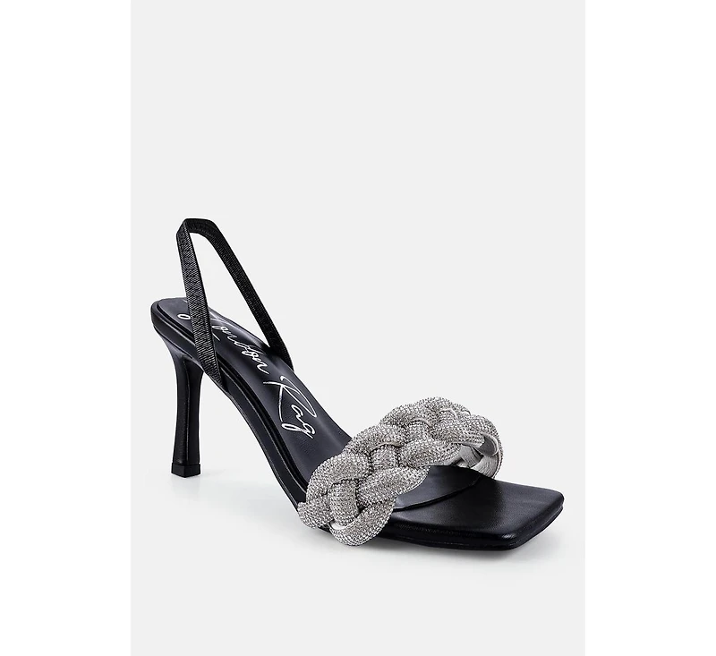 High Social Diamante Braided Strap Sandals