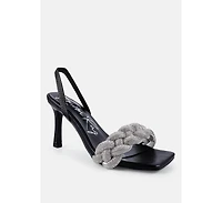 High Social Diamante Braided Strap Sandals