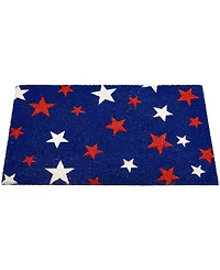 Northlight Blue Coir Red and White Stars Americana Outdoor Doormat, 18" x 30"