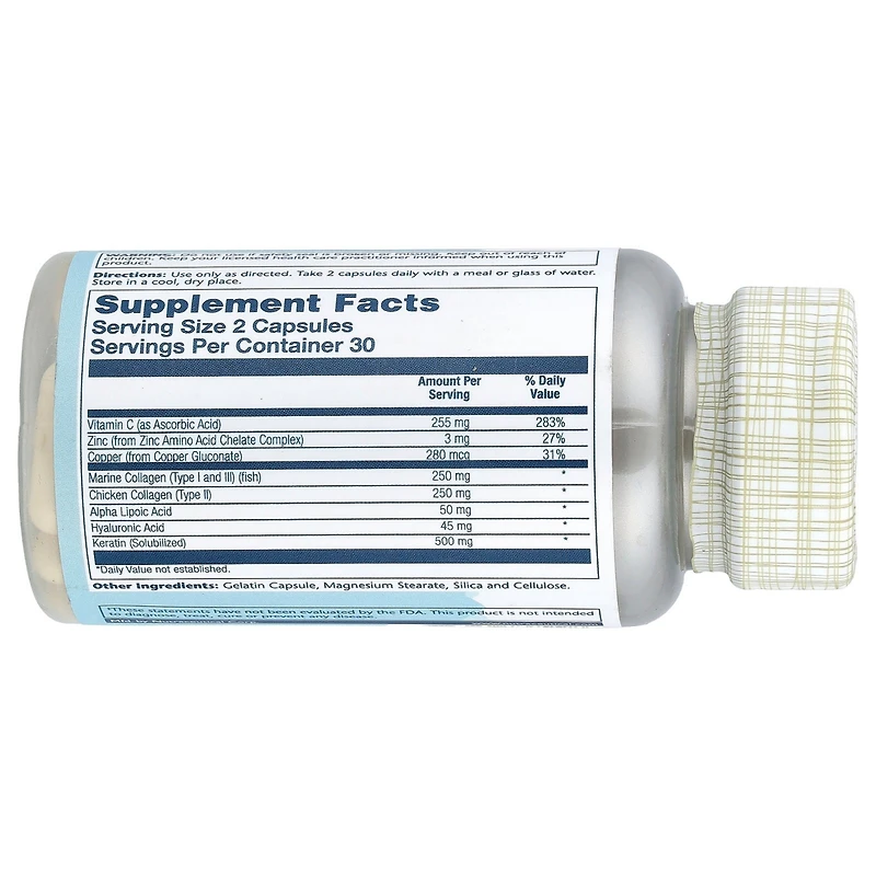 Solaray Collagen Keratin with Alpha Lipoic Acid & Hyaluronic Acid - 60 Capsules