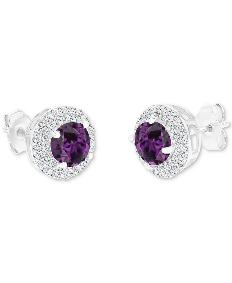 Amethyst (1-1/2 ct. t.w.) & Lab-Grown White Sapphire (1/2 Halo Birthstone Stud Earrings Sterling Silver (Also Additional Birthstones)