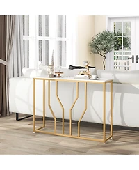 44" Gold Console Table with Faux Marble Tabletop Golden Metal Frame for Entrance