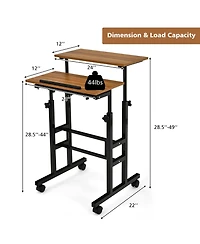 Height Adjustable Mobile Standing Desk with Tiltable Desktop & 2 Hanging Hooks