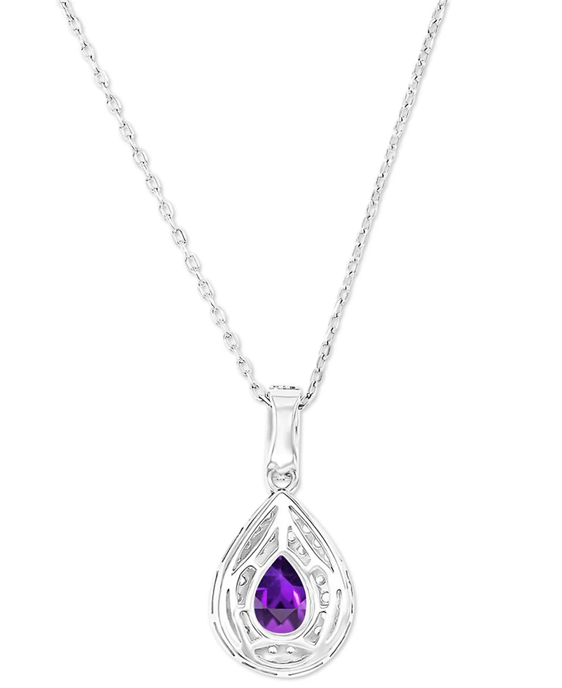 Amethyst (5/8 ct. t.w.) & Lab-Grown White Sapphire (1/2 Teardrop Halo Birthstone Pendant Necklace Sterling Silver, 16" + 2" extender (Als