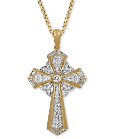Men's Diamond Cross 22" Pendant Necklace (1/2 ct. t.w.) in Sterling Silver & 18k Gold-Plated Sterling Silver