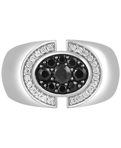 Men's Black Diamond & White Diamond (1 ct. t.w.) Ring in Sterling Silver