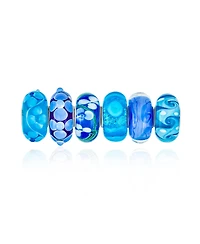 Bling Jewelry Mixed Set Of 6 Bundle Sterling Silver Core Translucent Shades Of Blue Murano Glass Swirl Flower Charm Bead Spacer Fits European Bracelet