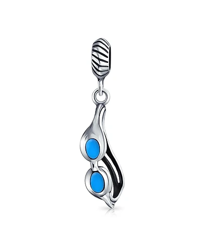 Bling Jewelry Sport Blue Skier Swimmer Swim Eyeglasses Goggles Dangling Bead Fits European Charm Bracelet Enamel Sterling Silver