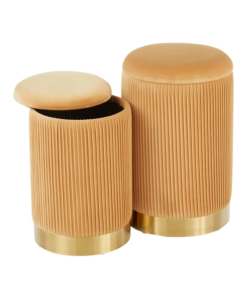Marla Contemporary Nesting Pleated Ottoman Set in Metal and Velvet by Lumisource
