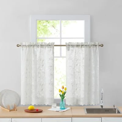 Hlc.Me Joyce Lace Sheer Kitchen Cafe Curtain Tiers For Small Windows Kitchen Bathroom 30 W X 36 L Inch Pair