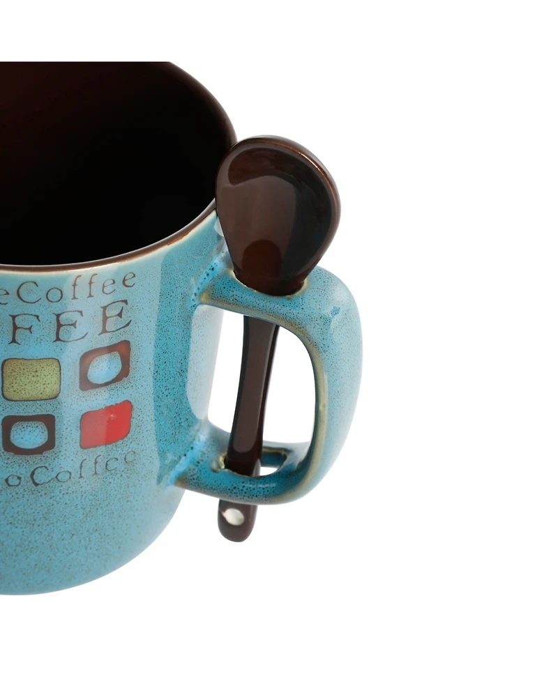 Mr. Coffee Cafe Americano 8-Piece 14 Ounce Mug Set with Spoons, Assorted Styles/Color