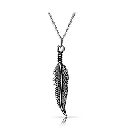 Bling Jewelry Feather Leaf Dangling Pendant Charm Necklace For Women Blackened Sterling Silver 18 Inches