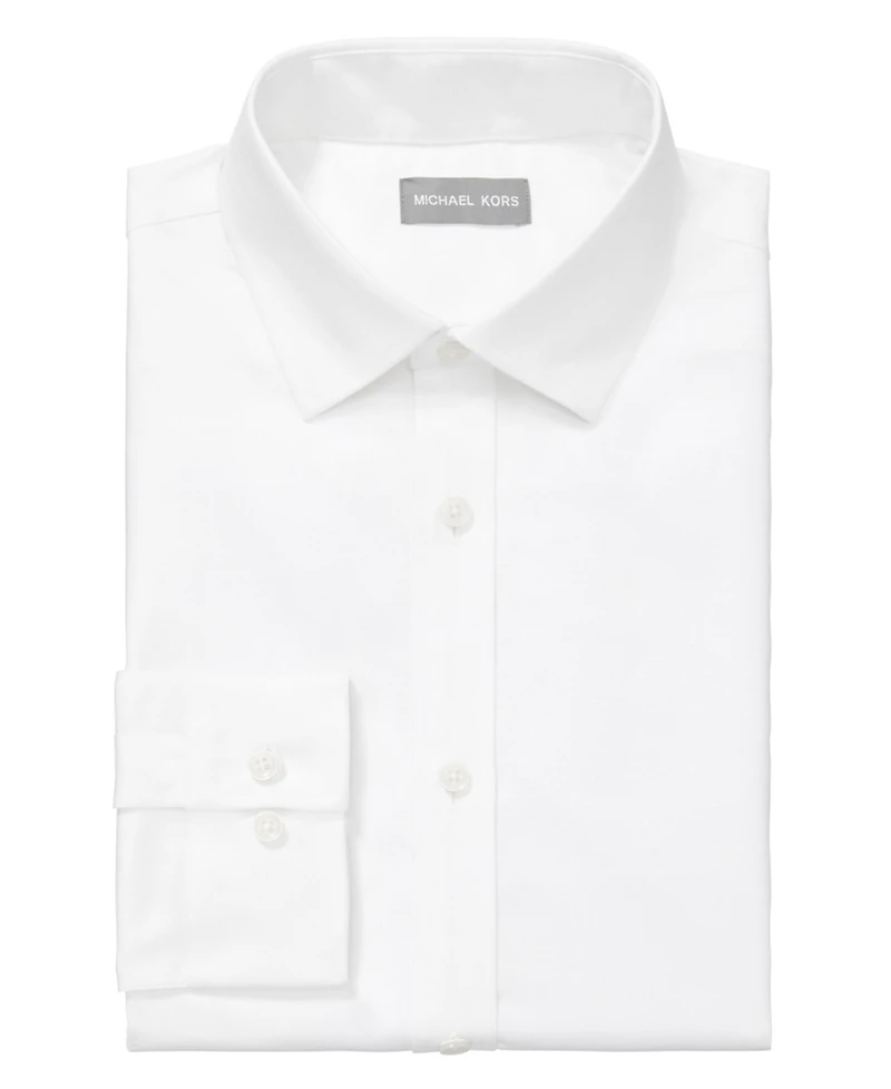 Michael Kors Men's Slim Fit Cotton Linen Untucked Solid Dress Shirt