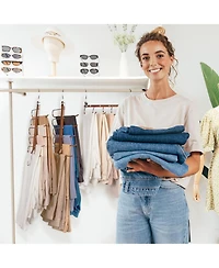 Wood Space Saving Pants Organize Hangers Non Slip Multi Functional Pants Rack Walnut 2 Pack