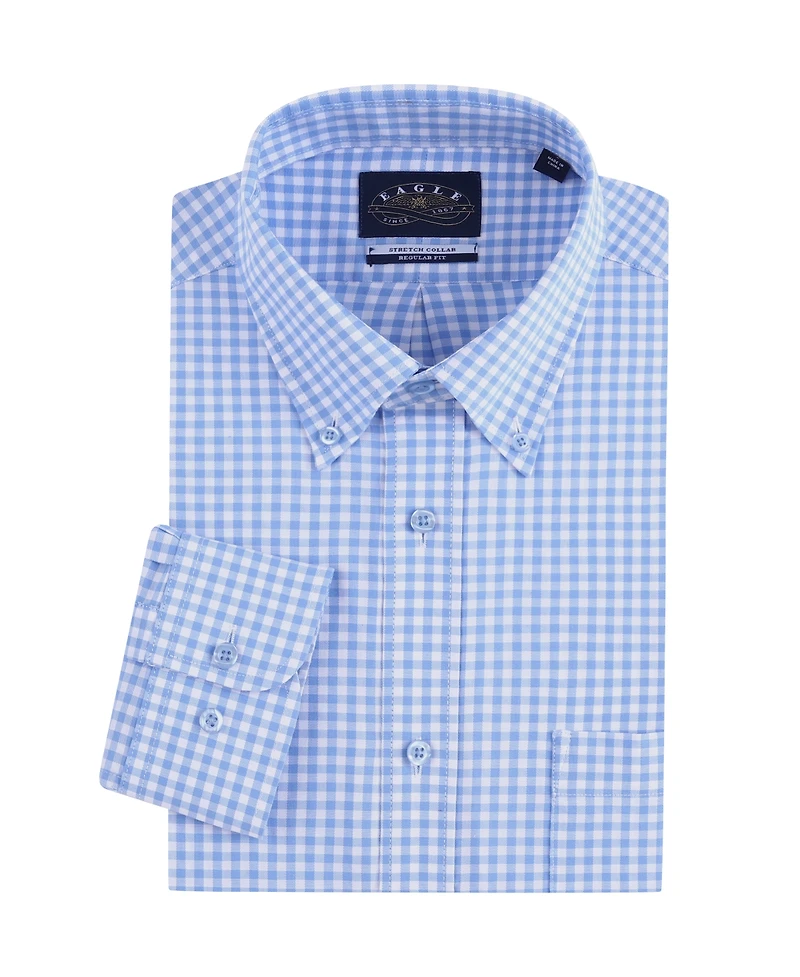 Eagle Men's Mini-Check Poplin Shirt with Stretch Collar