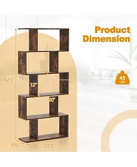 1 Pc 5-Tier Bookshelf Geometric S-Shaped Bookcase Room Divider Storage Display Shelf