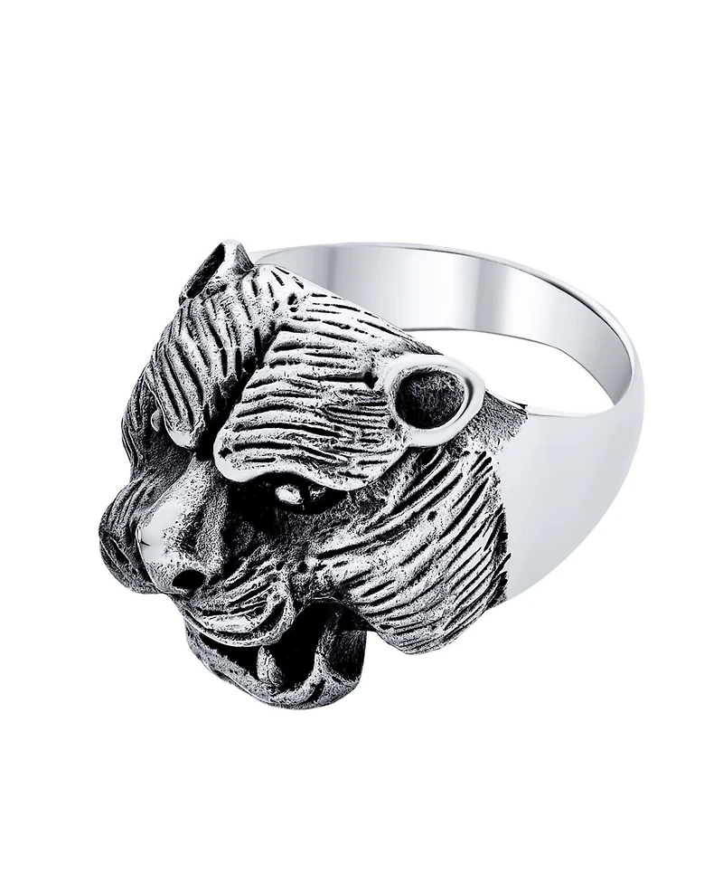 Bling Jewelry Hunter Animal Norse Viking Warrior Statement Signet Fierce Roaring 3D Big Bear Head Ring Oxidized .925 Sterling Silver