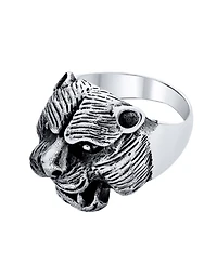 Bling Jewelry Hunter Animal Norse Viking Warrior Statement Signet Fierce Roaring 3D Big Bear Head Ring Oxidized .925 Sterling Silver