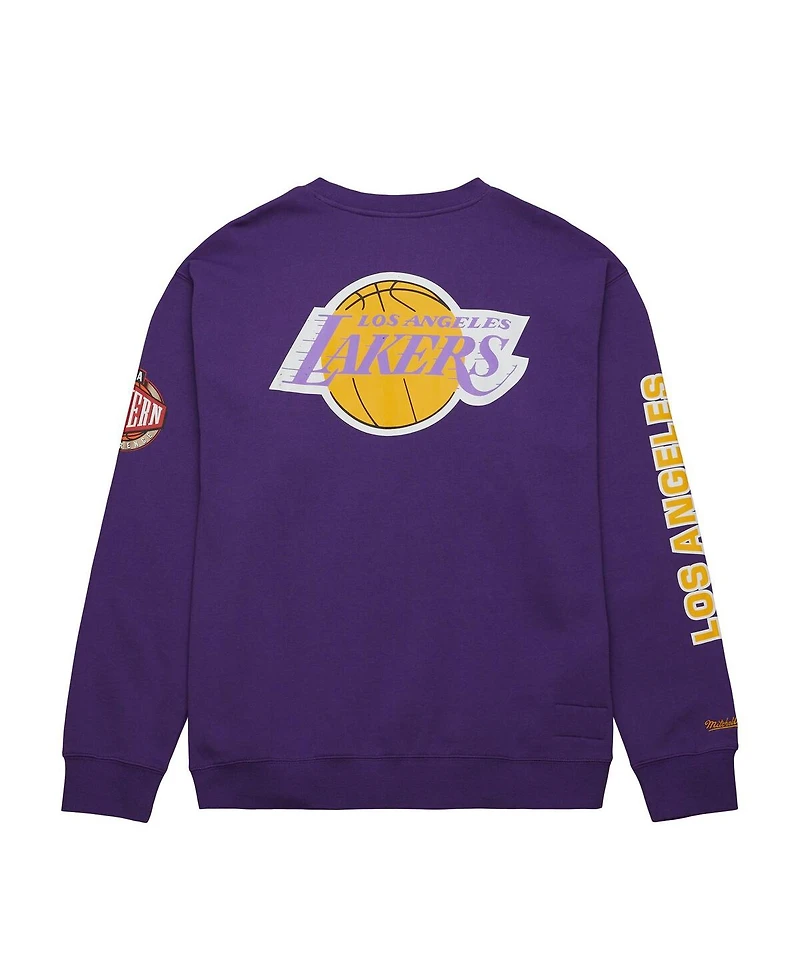 Men's Mitchell & Ness Purple Los Angeles Lakers Hardwood Classics There and Back Pullover Sweatshirt
