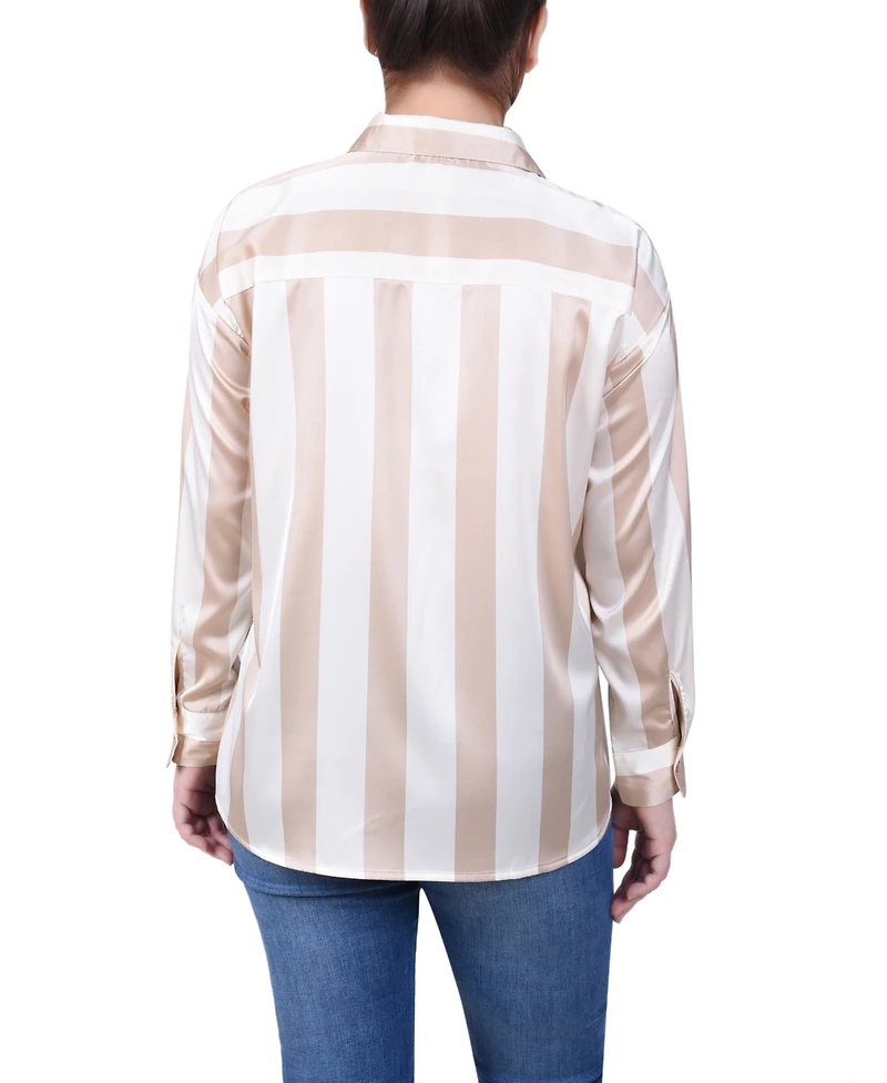 Ny Collection Women's Long Sleeve Striped Satin Blouse