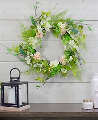 Northlight Hydrangea and Fern Spring Floral Berry Wreath, 28"