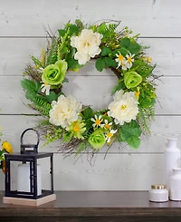 Northlight Mixed Floral Artificial Spring Wreath, 22"