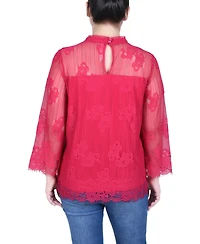 Ny Collection Women's 3/4 Sleeve Lace Blouse