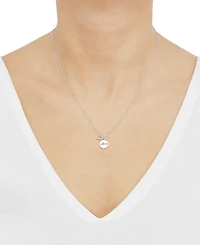 Diamond Heart & Mom Coin Pendant Necklace (1/10 ct. t.w.) in Sterling Silver, 16" + 2" extender