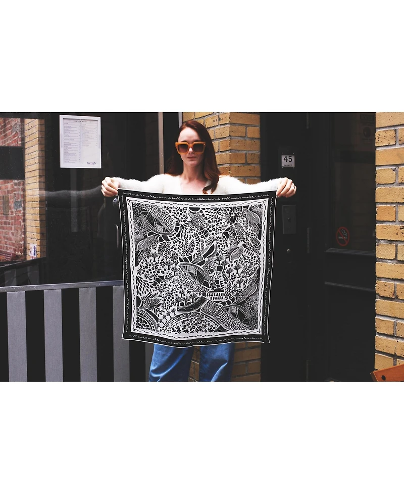 Jessie Zhao New York Double Sided Silk Scarf Of Black Garden