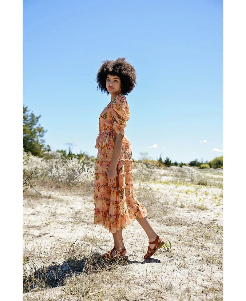 Jessie Zhao New York Gold Garden Metallic Midi Dress