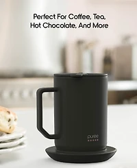 Tzumi Puree Warming Coffee Mug, 12 oz. Stainless Steel Mug with Warmer Coaster and Lid