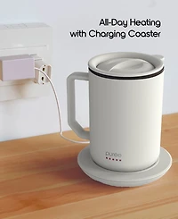 Tzumi Puree Warming Coffee Mug, 12 oz. Stainless Steel Coffee Mug with Mug Warmer Coaster and Lid