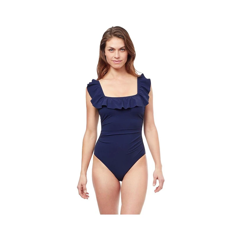 Profile by Gottex Women's Tutti Frutti square neck one piece swimsuit with frill