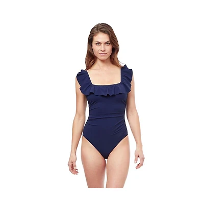 Profile by Gottex Women's Tutti Frutti square neck one piece swimsuit with frill