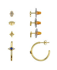 Unwritten Cubic Zirconia Evil Eye, Star, Hamsa Stud Hoop Earring Set
