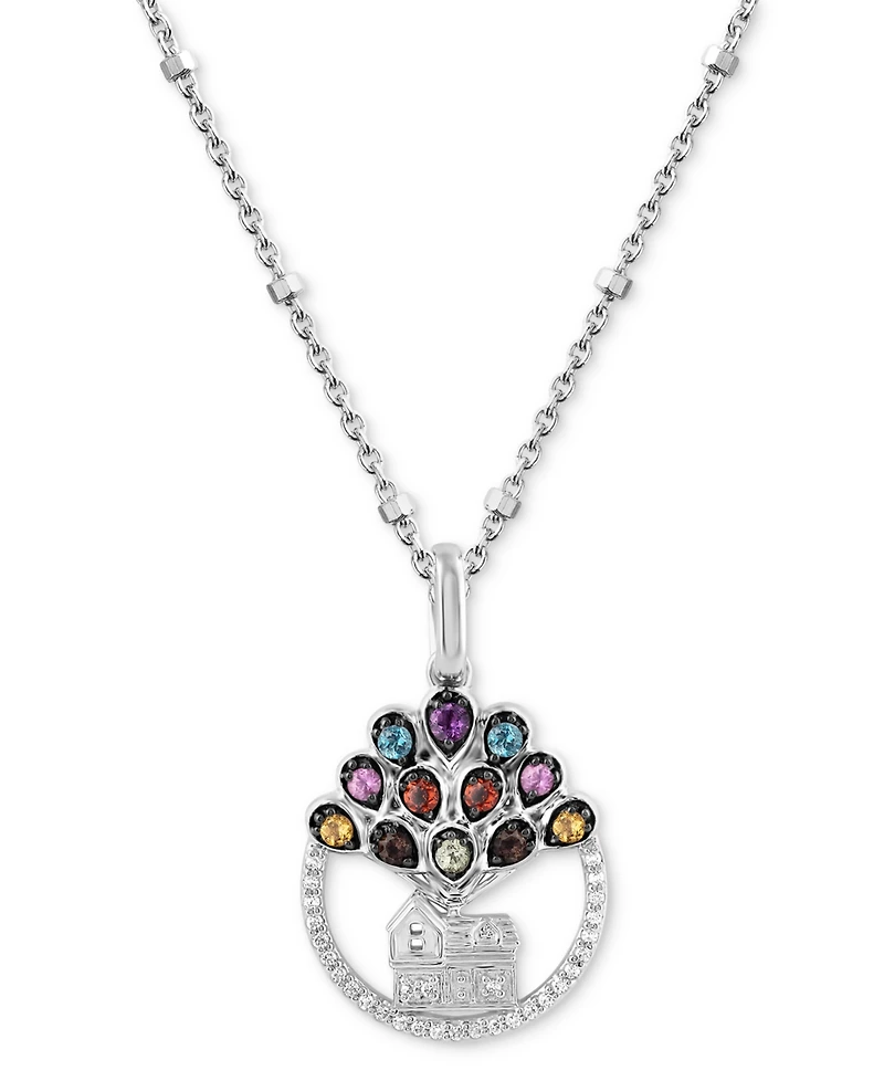 Disney Wonder Fine Jewelry Multi Gemstone (1/5 ct. t.w.) & Diamond (1/20 ct. t.w.) Up House 18" Pendant Necklace in Sterling Silver