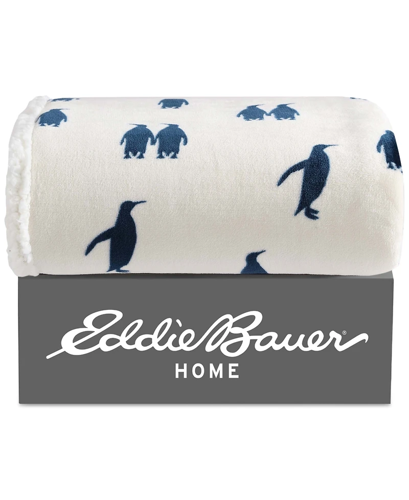 Eddie Bauer Emperor Penguin Print Sherpa Throw, 50" x 60"