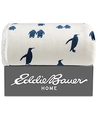Eddie Bauer Emperor Penguin Print Sherpa Throw, 50" x 60"